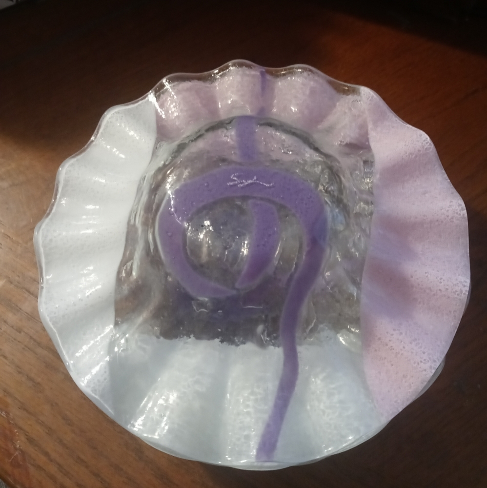 Murano 4 Opalescent Glass Dish ๐๐๐๐ซScalloped Edge Vintage,Nice Gift. - Picture 2 of 15